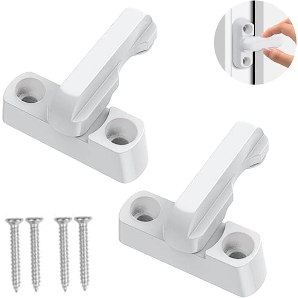 2-pack PVC-UPVC Fönsterlås för hemsäkerhet, Plast-Stål Svängdörr, Fönsterlyftlås (vit)
