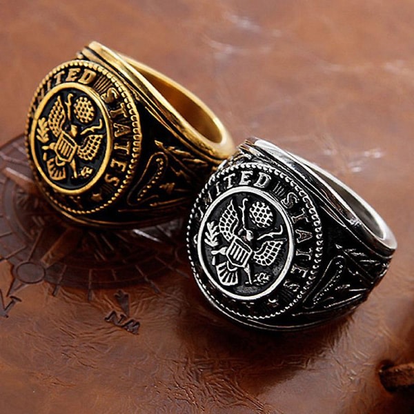 Vintage Us Army Military Ring Herr Guld/silver Färg Rostfritt stål Us Army Ring Marine Corps Eagle Ring Man Modesmycken Guld
