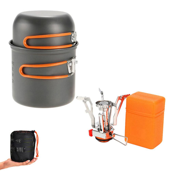Utomhusmatlagningsredskap Camping Köksredskap Non-Stick skål Pot med Mini Canister Spis brännare