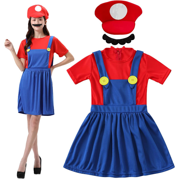 Luigi Kostumesæt, Luigi Kostume, Bros, Udklædning, Kvinder, Mænd, Outfit til Jul, Karneval, Maskerade Adult woman red XL