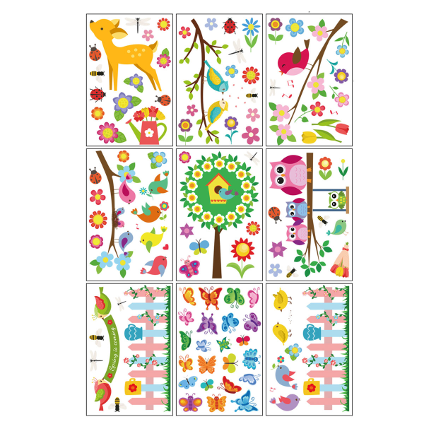 IC Vårstatiska fönsterdekorationer, fönsterglasdörrar, blommor,