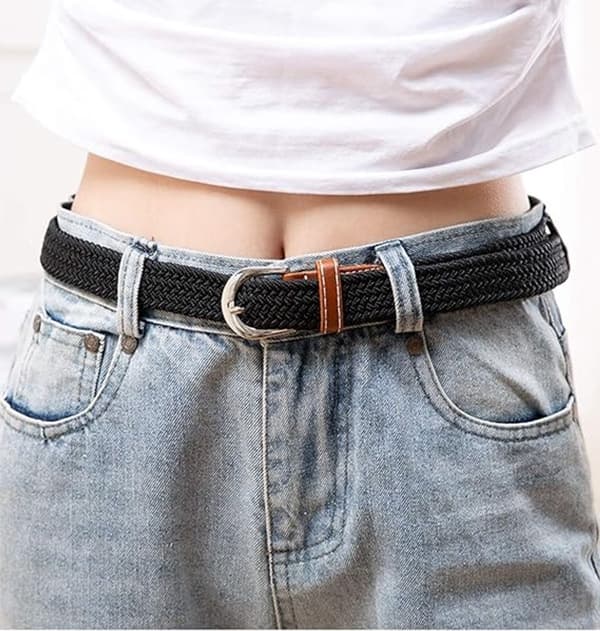 Bälte - Unisex - Flätat stretchmidjeband - Elastiskt - Spänne - Lämpligt för jeans och byxor - Svart, Brun