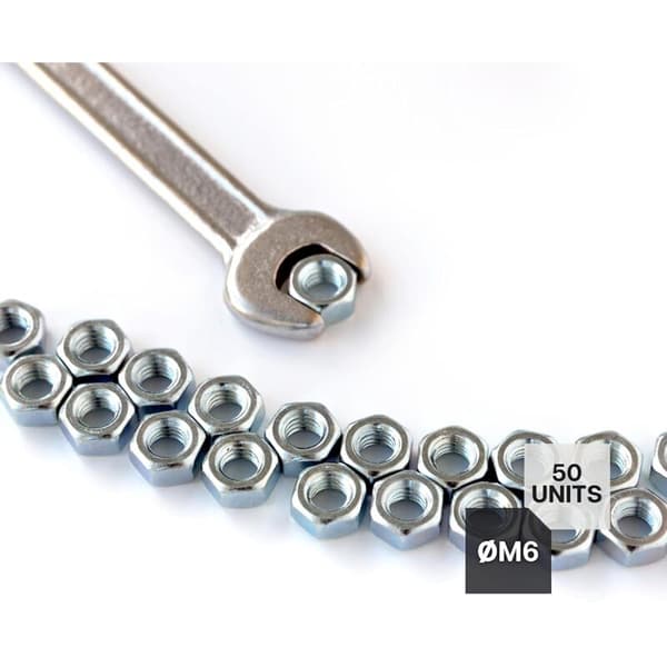 Mutter 50 Sexkantmutter M6 5mm x 10mm Galvaniserat stål DIN 934 Mutter M6 för bultar och muttrar, kopplingselement, justering och fixering internt och externt