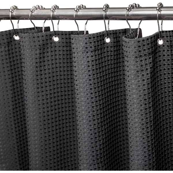 Våfflat duschdraperi, med duschdraperiringar tyg badkarsdraperi set Svart Black 1.5*1.8m
