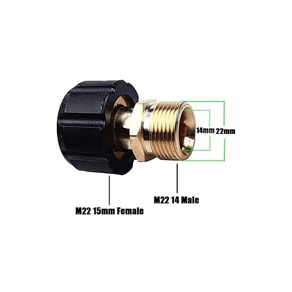 Högtryckstvättanslutning, M22 x 15mm invändig gänga till M22 x 14mm utvändig gänga Snabbkoppling Högtryckstvätt Adapterdelar