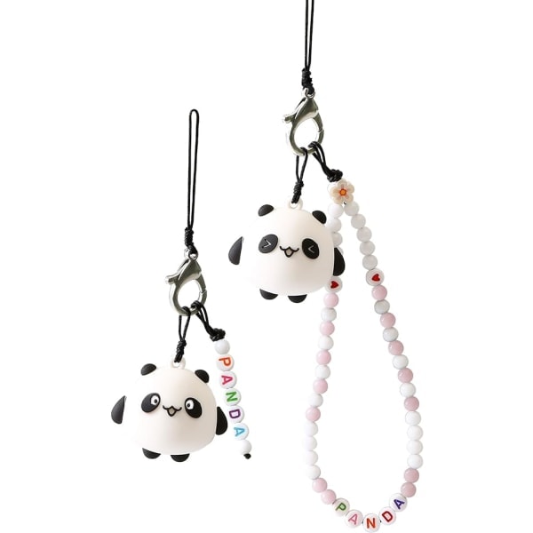 IC 2 st par telefonsnodd handledsrem anti-förlorad berlock Panda tecknad nyckelring Kawaii akrylpärlor lanyard för pojkar flickor rosa