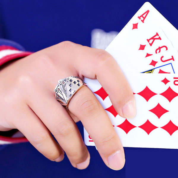 Cool Poker Spelkort Finger Ring Öppen Justerbar Ring Hip Hop Lucky Spade Band Ring Minimalistiska smycken Presenter för män