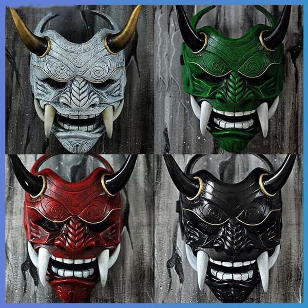 Halloween Akabane Mask Huvudbonad Samurai Noh Kabuki Prajna Devil Cosplay Mask Grön Green