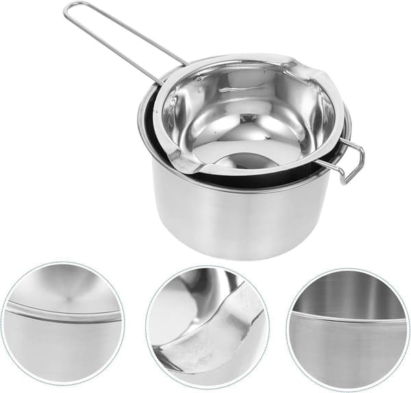 Smeltedigel i rustfritt stål med dobbelt kjele og varmebestandig håndtak, 400 ml, for hjemmebaking og matlaging