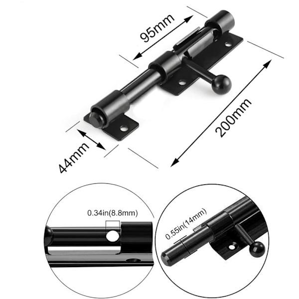 Kraftig skydedørslås 6 tommer, 200 mm rustfrit stål mat sort skydelås bolt