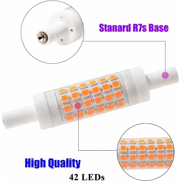 R7S LED 78mm Dimbar Varmhvit 2700K 5W J78 LED Lampe 450lm Erstatter 50W Halogenlampe Lyspære 230V 83 Ra, 2-pakning [Energiklasse E]