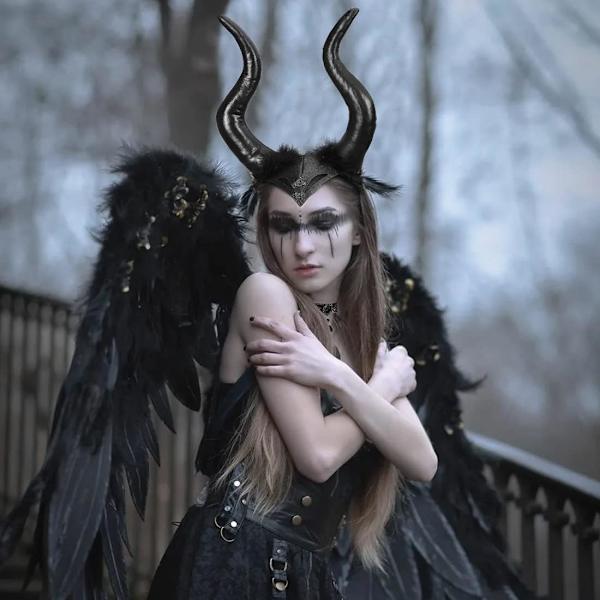 Justerbar Gothic Horn Pandebånd og Blonder Hals Wicked Witch Kostume Cosplay Tilbehør til Kvinder-1