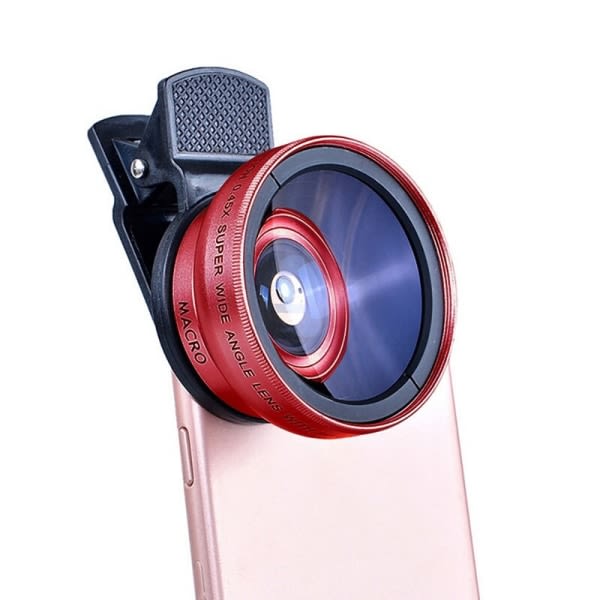 Tongdaytech Mobiltelefonlins 0,45x Supervidvinkel 12,5x Macro HD-kameraobjektiv för iPhone 12 11 8 7 6 XS Huawei Xiaomi Samsung Overseas Red