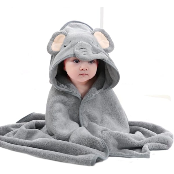 Baby Badhandduk med Huva, Babyhandduk, Unikt Djurmönster, Ultra Mjuk, Absorberande för Pojkar och Flickor, Babypresent Set / Grå