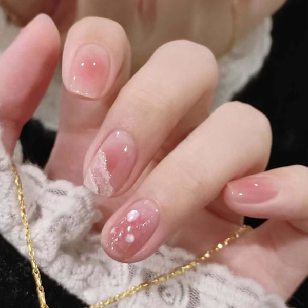 Marmor negle falske negle korte firkantede tryk på negle bling negle tips søde fuld dækning falske negle pink til kvinder og piger 24stk