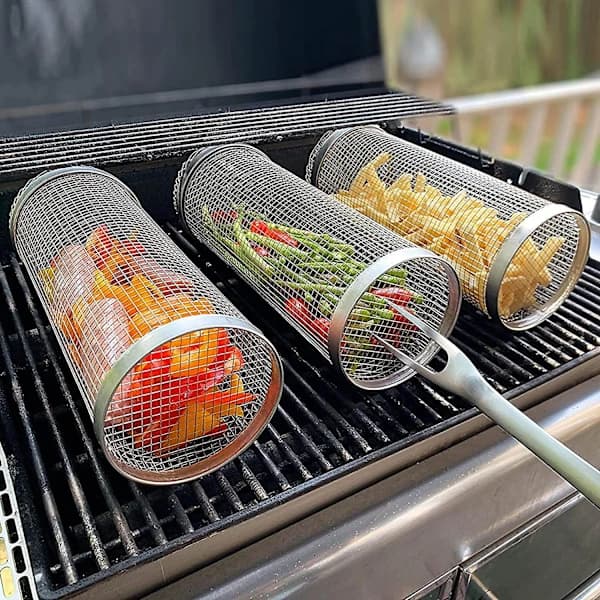 Grillkurv i rustfrit stål, netgrillrør til udendørs grillmadlavning 20 x 9 x 9 cm