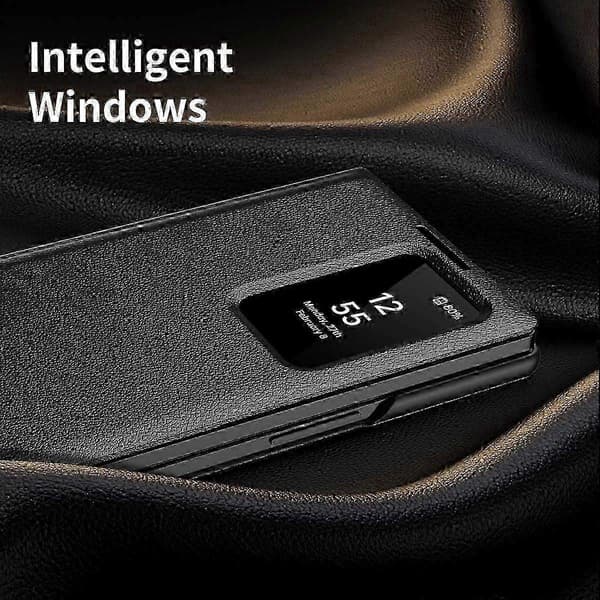 Smart View Fönster Läder Telefonfodral med Kortplats - Perfekt Svart Black For Samsung Galaxy Z Fold5 5G