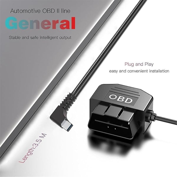 Dash Cam OBD Hardwire Kit, Dash Camera USB Type C Hardwire Kit med OBD Power Cable til Dashcam 12-24V til 5V/3A