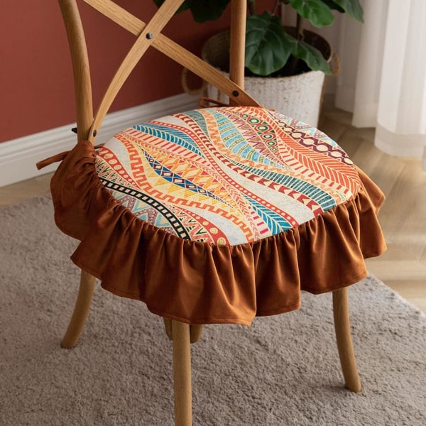 IC Boho trykt volang stolpute med knytebånd Komfortabel kjøkken spisestolpute Sittepute med avtagbart trekk (JSQL, 18\"x18\")