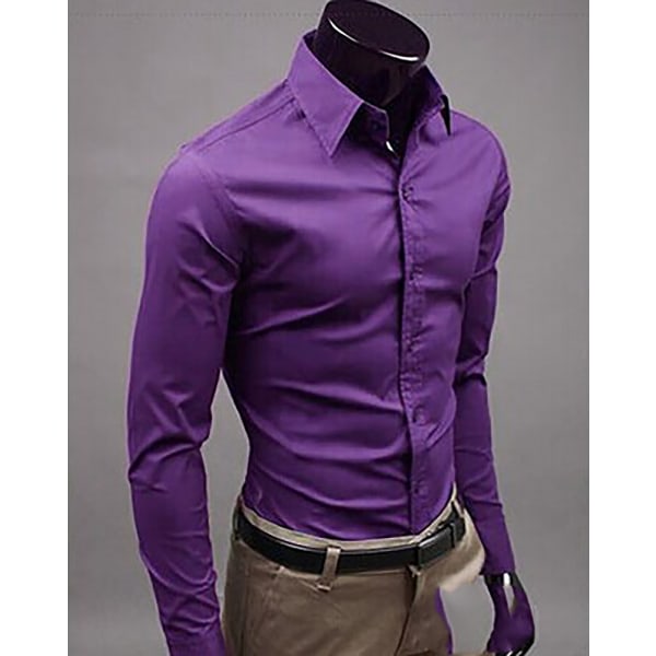 Betterlifefg-Långärmad herrskjorta Candy Color Slim Fit herrskjorta, lila, XL