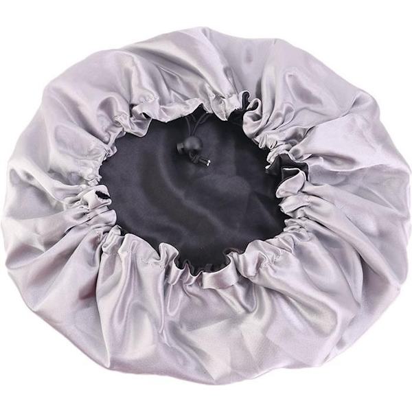SatinQueen Sateng Sovehette - Sateng Bonnet - Sateng - Hårnett - Voksne - Vendbar - Svart