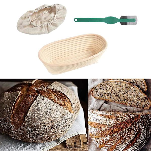 Oval Rattan Brød Hævekurv Gæringskurv Med Klæde Dække Skraber