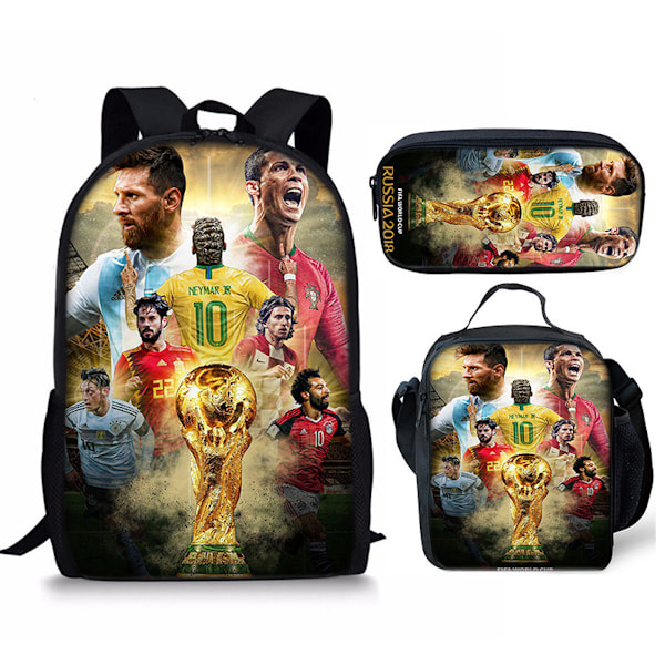 3pcs/set Messi Neymar Soccer Player Printed Set with Shoulder Bag Case School Bag Travel Day Bag Lightweight Book Bags