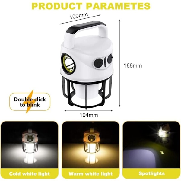 AIDUCHO Uppladdningsbar LED Campinglykta, Vattentät Utomhuslampa, Ultra Kraftfull USB Uppladdningsbar LED Ficklampa USB-kabel Ingår
