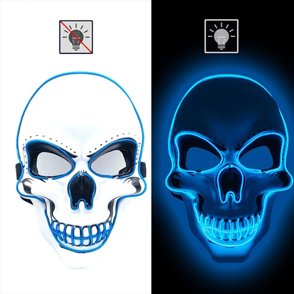 Halloween LED-naamio, LED-luurankonaamio, LED-puhdistusnaamiot, kauhunaamio, halloween-naamio, karnevaaliin, halloweeniin, cosplayhin ja juhliin Blue