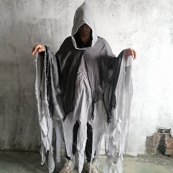 Halloween-viitta aikuisten ja lasten zombipukuun, kalloviitta rekvisiitta kauhuhaamu tie MJ51 One Size grey
