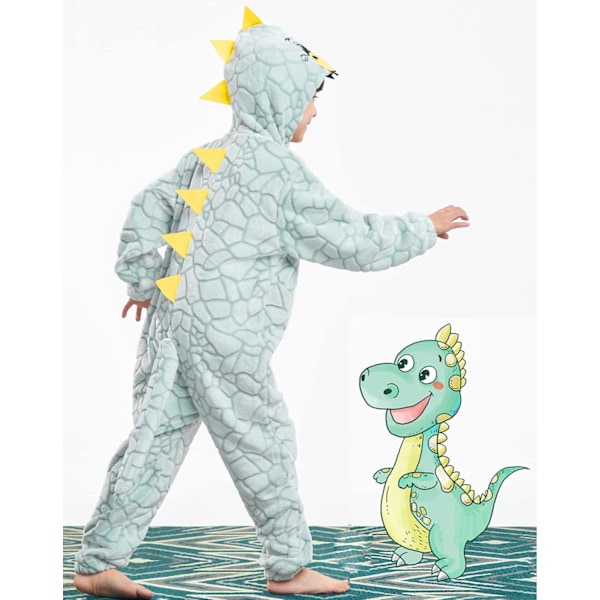 Barnens dinosaurie-onesie pyjamas för pojkar och flickor, drak-huvtröja, kostym, unisex, grön, sovkläder, jumpsuit