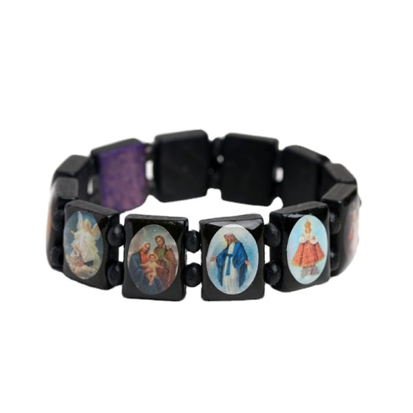 3-pack Jesus Armband Ängelarmband Mary Religion Trä Stretch Katolsk Idol Välsignelse Smycken svart