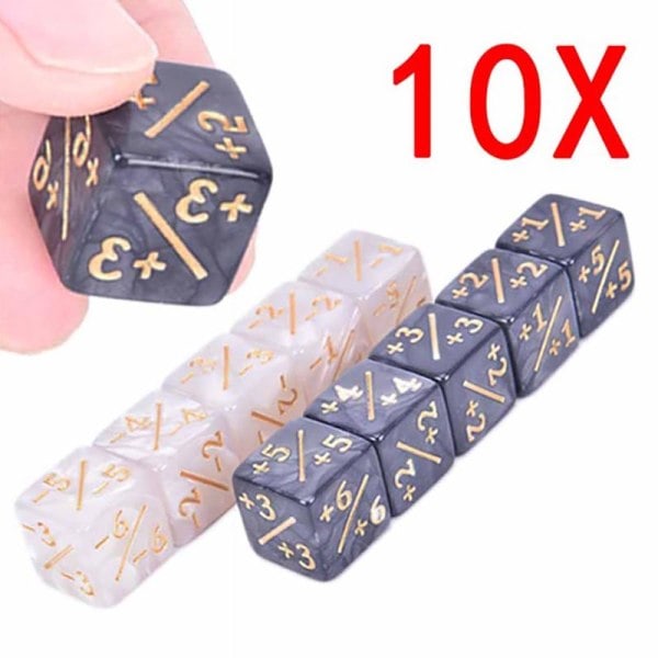 IC 10x 14mm 6-sided tællende terninger +1/-1 terninger Børnelegetøj til samling sort & hvid