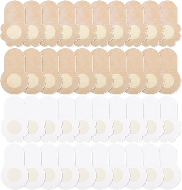 40 stk. usynlige brystvortedækkere, selvklæbende, åndbare, runde og blomsterdesigns, til kjoler og yogatøj, beige, 10 x 6 cm