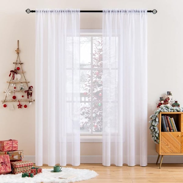 Paneler Skjør Gardiner Mykt Polyesterstoff Halvgjennomsiktig Ren Farge Vindusvoile Glatt Elegant Varm for Stue Stanglomme 140x180cm Hvit