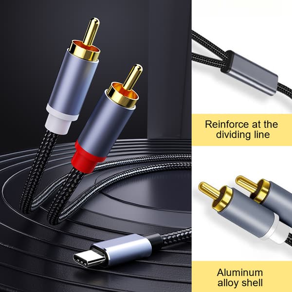 USB-C–2x RCA-stereoliitäntäkaapeli, harmaa, 1,2 m 1.2 m Grey