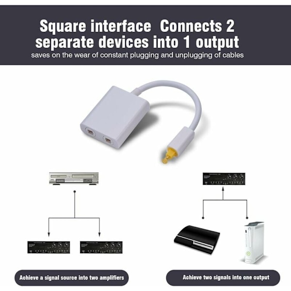 Dual Port Digital Optisk Audio Splitter Tilslut Nemt Flere Komponenter Uden at Skifte Forbindelser Lav Jitter Syntetisk Fiber Optisk Kabel (Hvid)