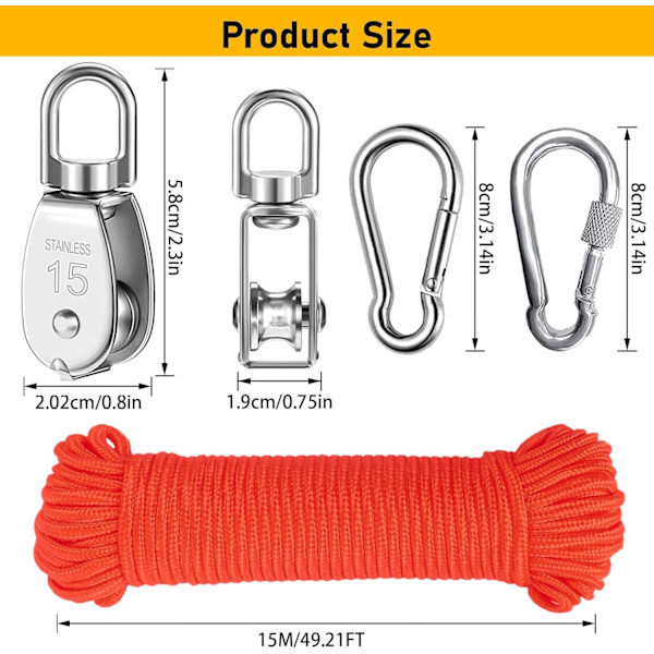 Rullar, rostfritt stål rulle, vridbar rulle, lyftrullar, enstaka rulle Orange-m15-4 M15-4