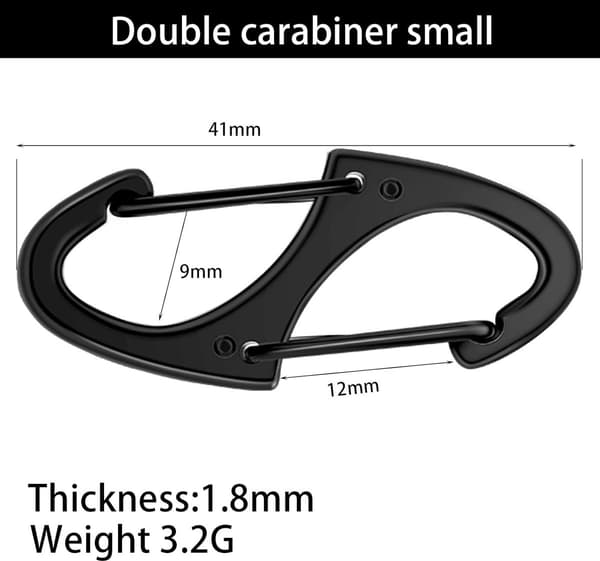 40 karabinhager - 41 mm, lynlåsklemmer, små dobbeltsidede - til nøgleringe, camping, vandreture - sort