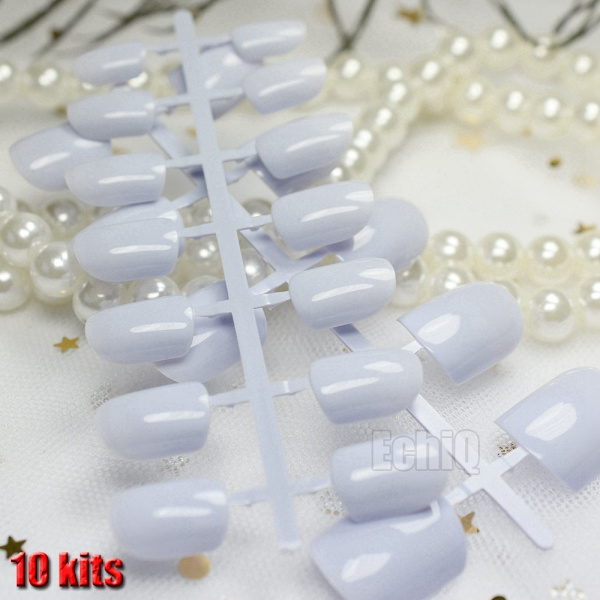 240 st ljusa lila söta nageldesignkit tips enkla DIY runda korta full wrappade akryl falska naglar för fingerplåster manikyr