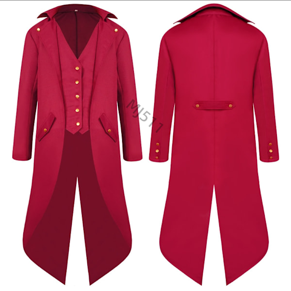 2024wish Ny europeisk och amerikansk herrmedeltida retrokläder herrkläder MJ51 mellanlång punk retro smoking herr red XXL