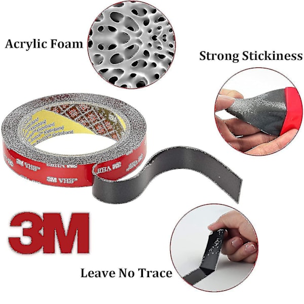 3m Vhb Extra Stark Dubbelsidig Tejp 3m X 10mm Svart Vattentät Hög Temperatur Resistanc