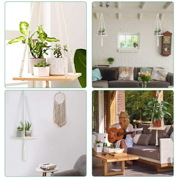 Puinen riippuhylly makramee-kasviteline kukkaruukulle Boho-kasviteline sisä- ja ulkokäyttöön kodin sisustukseen (neliö 105 cm 41'')