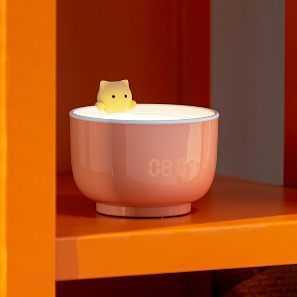 Søt Kattevekkerklokke for Barn, Vekkerklokke for Småbarn til Soverom, Jenteromsdekor Klokke, USB-Lader Vekkerklokke, for Skånsom Vekking (Rosa)