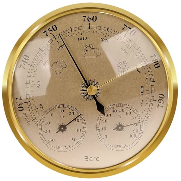 Analog vejrstation - barometer, termometer, hygrometer (guld, 128 mm) Guld Gold
