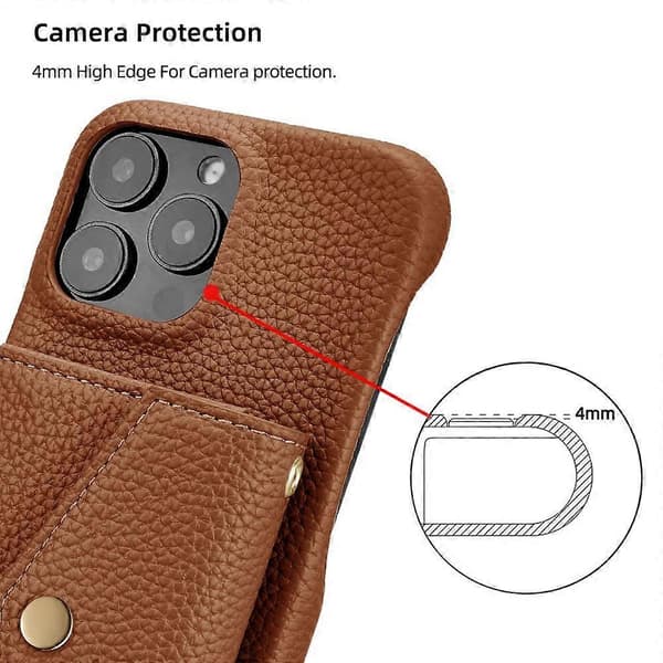 Litchi Textur Horisontell Kortficka Telefonfodral med Lång Snodd Brun Brown For iPhone 15 Pro Max