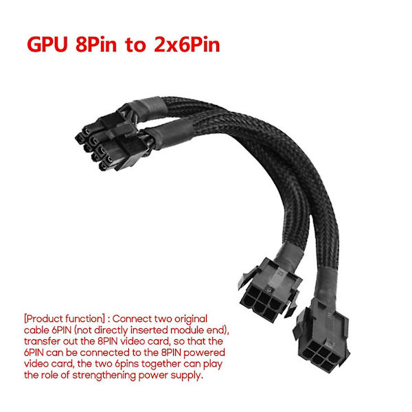 8-pin uros - 2x 6-pin naaras kaapeliadapteri Dual- 6-pin - 8-pin Gpu kaapeli 20cm