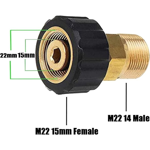Högtryckstvättanslutning, M22 x 15mm invändig gänga till M22 x 14mm utvändig gänga Snabbkoppling Högtryckstvätt Adapterdelar