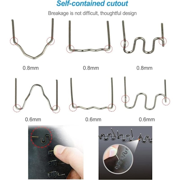 1800 stk. varmstifter i wolframstål, 0,8 mm/0,6 mm sveisestaver varmstiftreparasjon loddespiker, for bilfanger plastisk sveising
