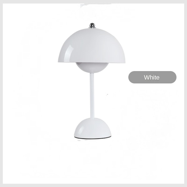 Nordisk dansk blomsterknopp bordlampe, bryllupsrom, soverom, skrivebordsdekorasjon, lampe, nattbordslampe (oppladbar) Vit